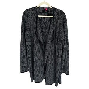 Vince Camuto Chevron Cardigan XL Grey Black Herringbone Cotton Sweater Open